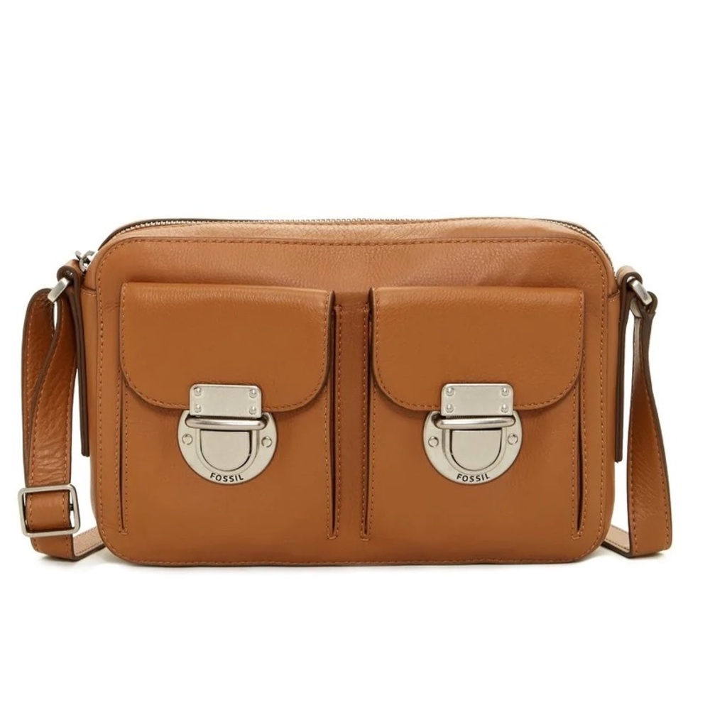FOSSIL ~ Riley Top Zip Leather Crossbody in Camel